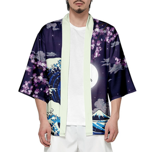 Japanese-themed Great Wave off Kanagawa Red Purple Unisex Kimono-Enchanted peach