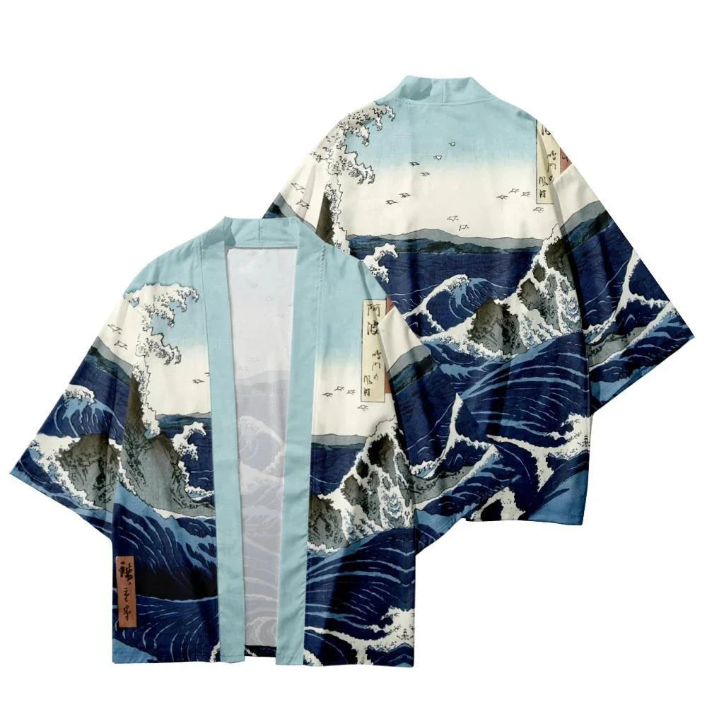 Japanese-themed Great Wave off Kanagawa Unisex Kimono-Enchanted peach