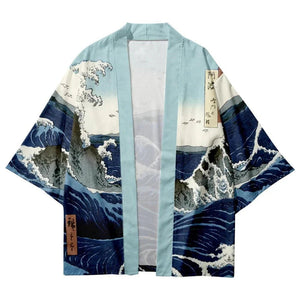 Japanese-themed Great Wave off Kanagawa Unisex Kimono-Enchanted peach