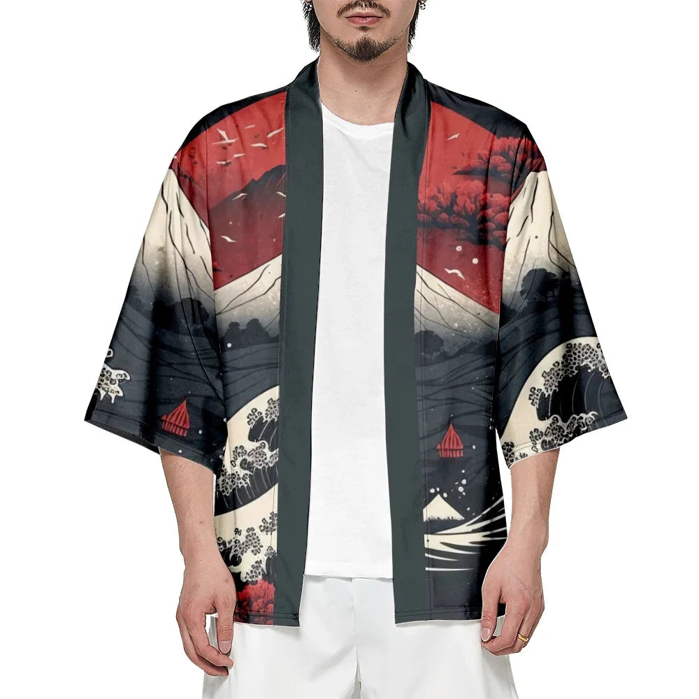 Japanese-themed Great Wave off Kanagawa Unisex Kimonos-Enchanted peach