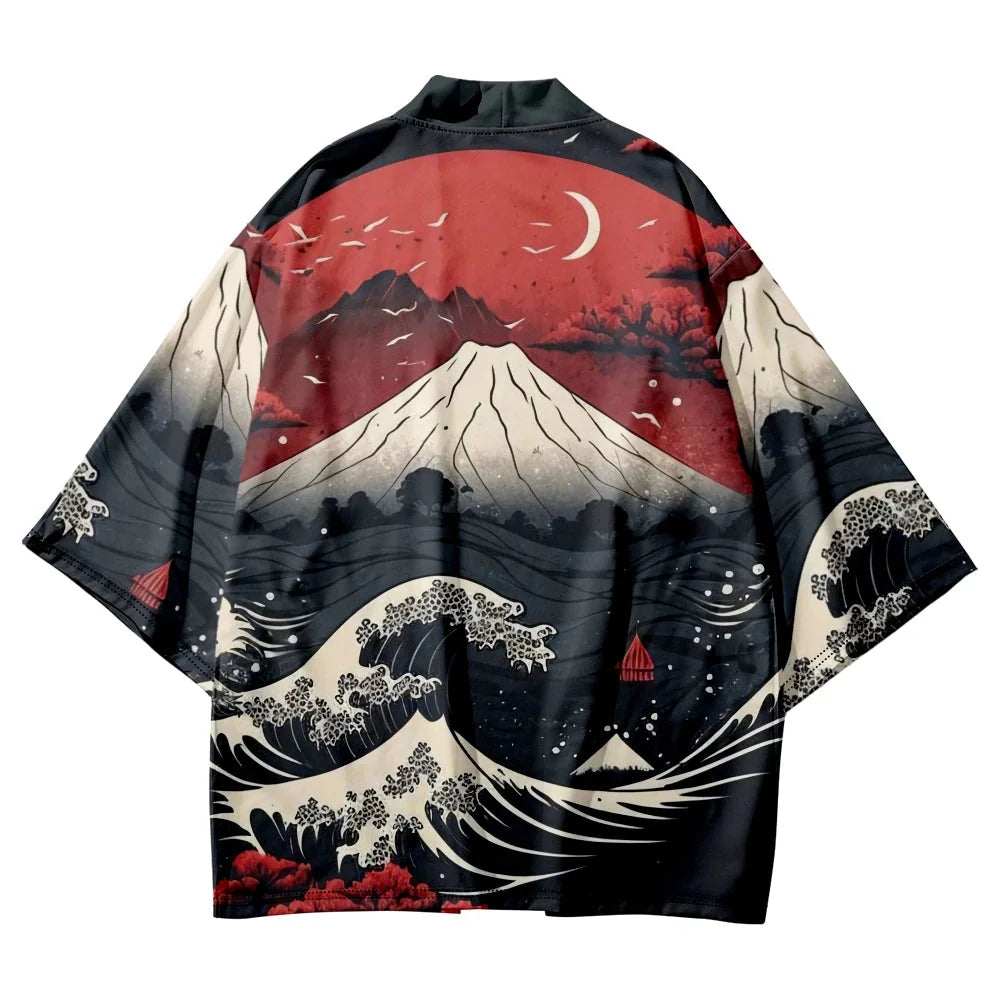 Japanese-themed Great Wave off Kanagawa Unisex Kimonos-Enchanted peach