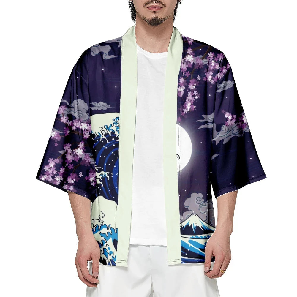 Japanese-themed Great Wave off Kanagawa Unisex Kimonos-Enchanted peach