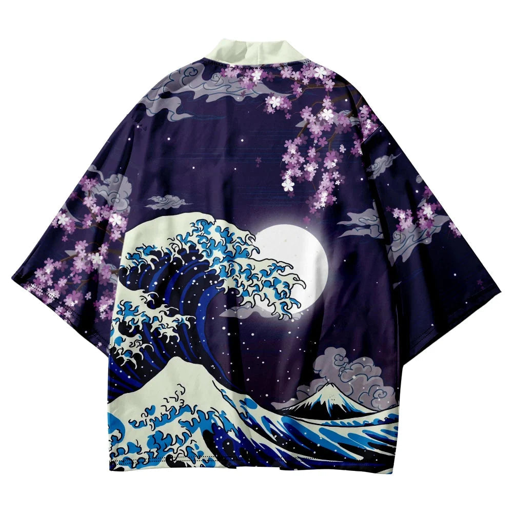 Japanese-themed Great Wave off Kanagawa Unisex Kimonos-Enchanted peach