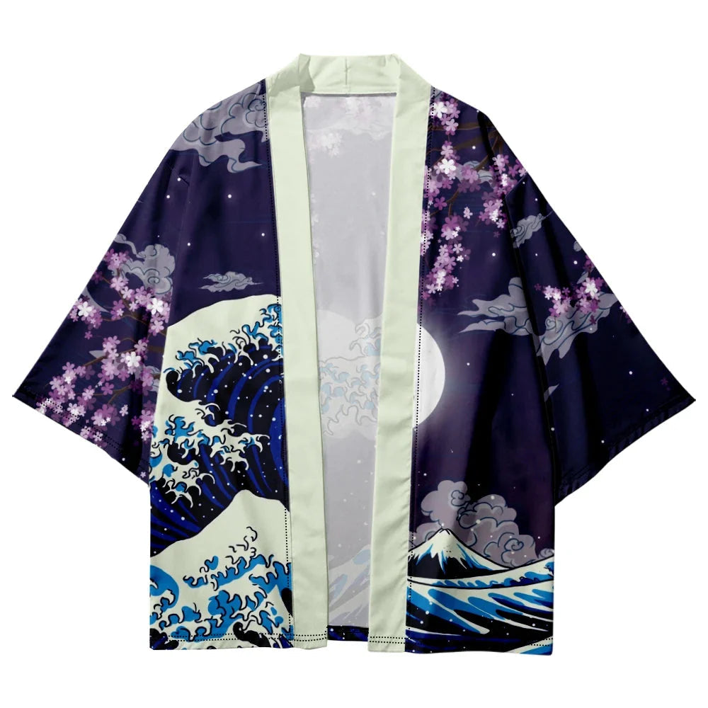 Japanese-themed Great Wave off Kanagawa Unisex Kimonos-Enchanted peach