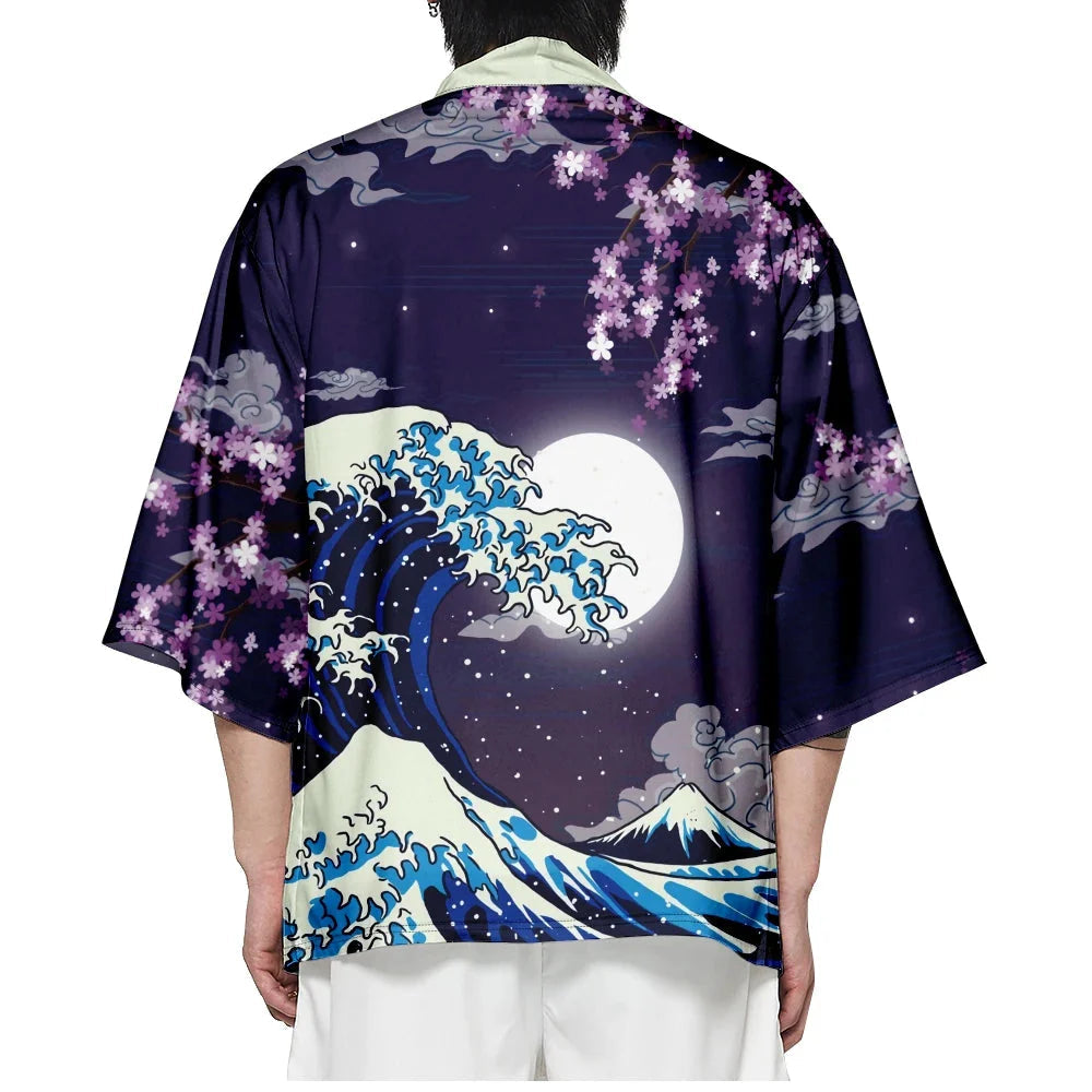 Japanese-themed Great Wave off Kanagawa Unisex Kimonos-Enchanted peach