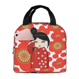 Japanese-themed Keiko Kokeshi Doll Insulated Lunch Bag Collection-Enchanted peach