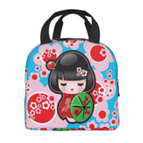 Japanese-themed Keiko Kokeshi Doll Insulated Lunch Bag Collection-Enchanted peach