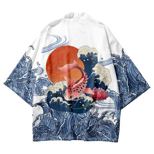 Japanese-themed Koi Fish Sun Wave Unisex Kimono-Enchanted peach