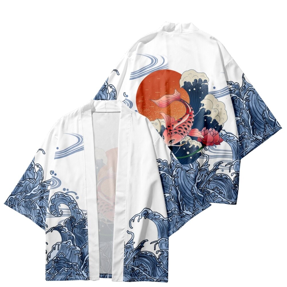 Japanese-themed Koi Fish Sun Wave Unisex Kimono-Enchanted peach