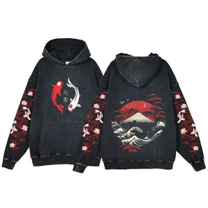 Japanese-themed Koi Mountains Vintage Unisex Hoodie-Enchanted peach