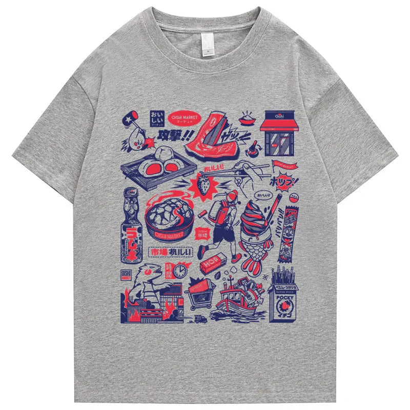 Japanese-themed Oishi Market Illustration Unisex Tee-Enchanted peach