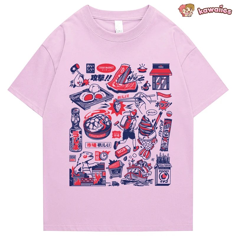 Japanese-themed Oishi Market Illustration Unisex Tee-Enchanted peach