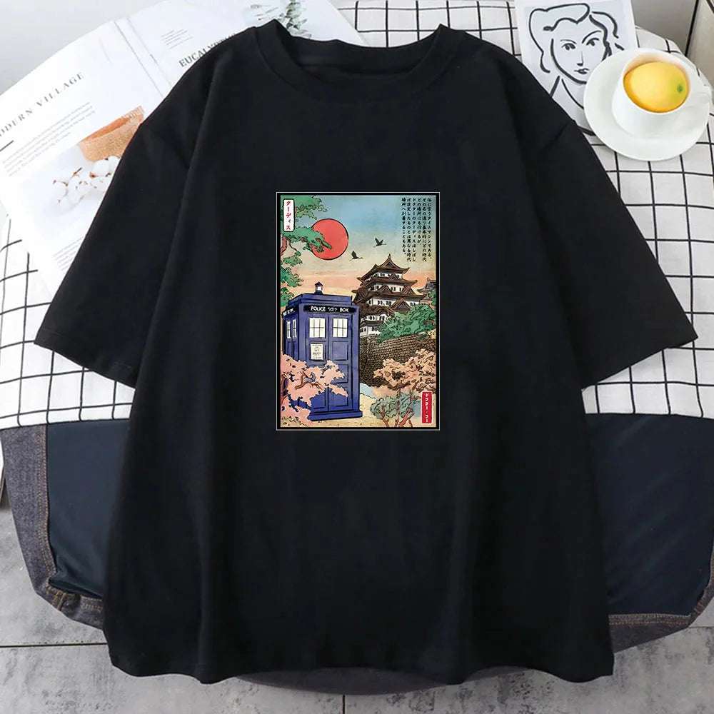 Japanese-themed Osaka Police Box Unisex Tee-Enchanted peach