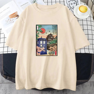 Japanese-themed Osaka Police Box Unisex Tee-Enchanted peach