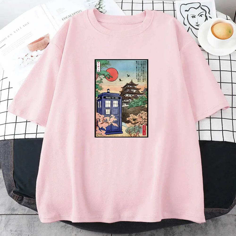 Japanese-themed Osaka Police Box Unisex Tee-Enchanted peach