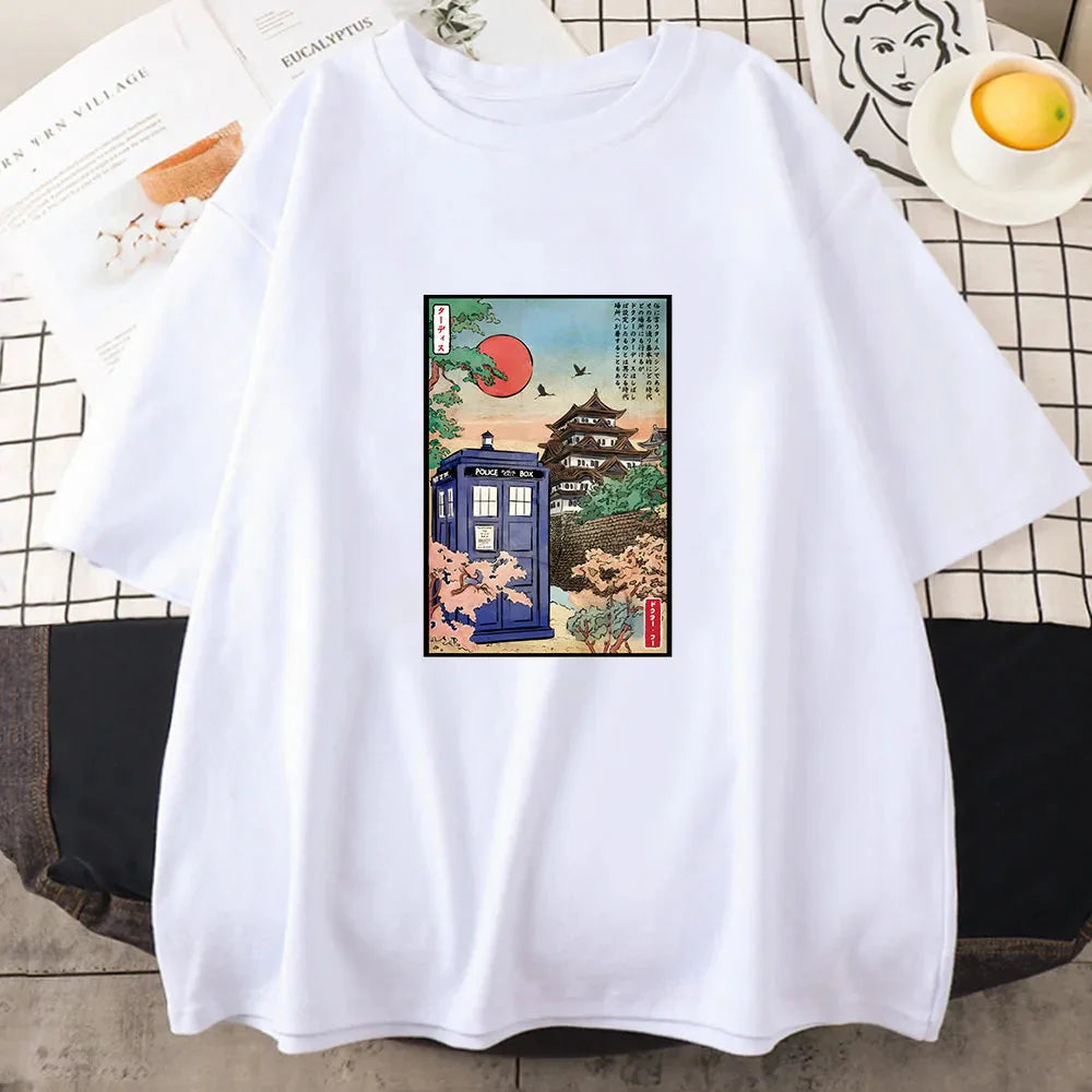 Japanese-themed Osaka Police Box Unisex Tee-Enchanted peach