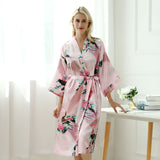 Japanese-themed Peacock Floral Women's Yukata Kimono Robe Cardigan with Belt-Enchanted peach