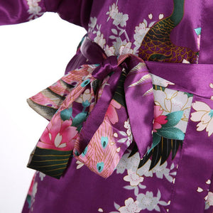 Japanese-themed Peacock Floral Women's Yukata Kimono Robe Cardigan with Belt-Enchanted peach