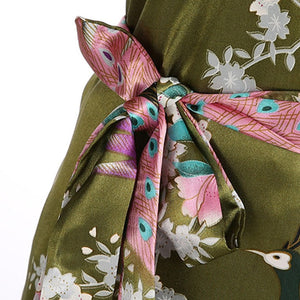 Japanese-themed Peacock Floral Women's Yukata Kimono Robe Cardigan with Belt-Enchanted peach