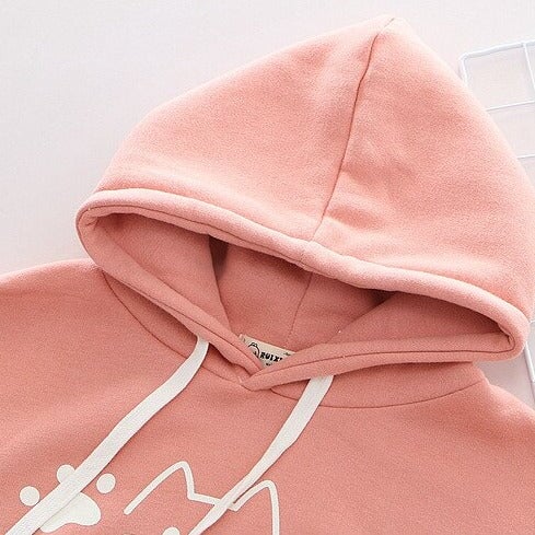 Japanese-themed Pink Blue Two-Tone Cat Hoodie-Enchanted peach