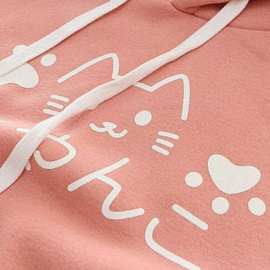 Japanese-themed Pink Blue Two-Tone Cat Hoodie-Enchanted peach