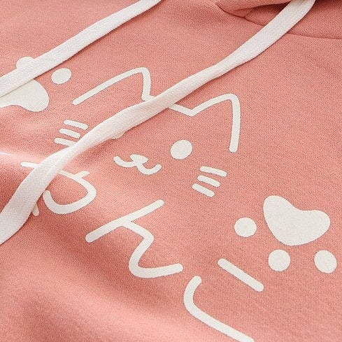 Japanese-themed Pink Blue Two-Tone Cat Hoodie-Enchanted peach