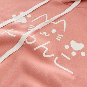 Japanese-themed Pink Blue Two-Tone Cat Hoodie-Enchanted peach