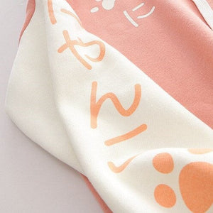 Japanese-themed Pink Blue Two-Tone Cat Hoodie-Enchanted peach