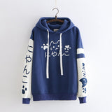 Japanese-themed Pink Blue Two-Tone Cat Hoodie-Enchanted peach