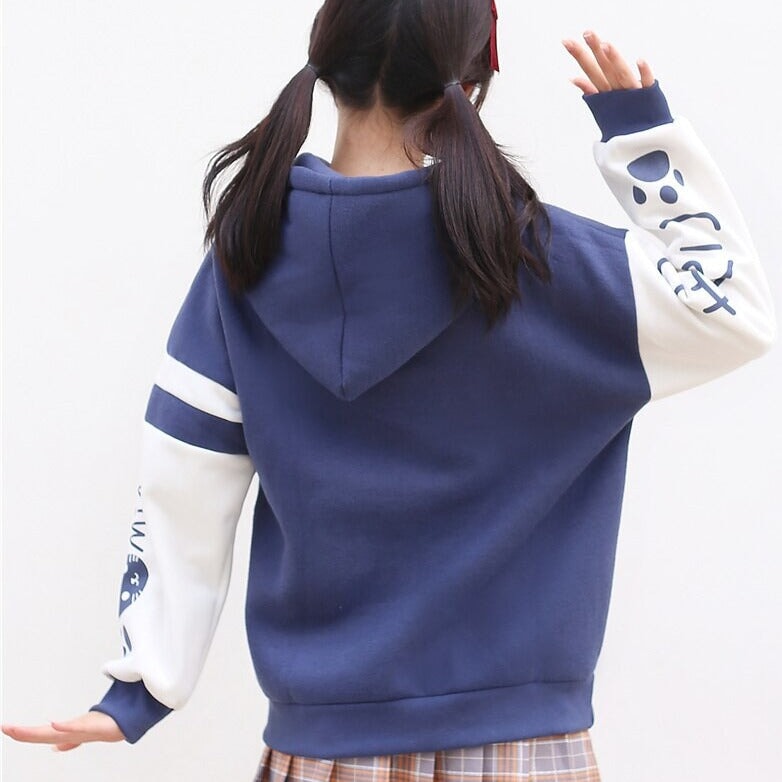 Japanese-themed Pink Blue Two-Tone Cat Hoodie-Enchanted peach