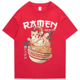 Japanese-themed Ramen & Kawaii Cat Unisex Tee-Enchanted peach