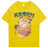 Japanese-themed Ramen & Kawaii Cat Unisex Tee-Enchanted peach