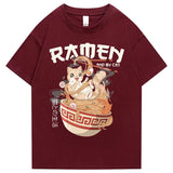 Japanese-themed Ramen & Kawaii Cat Unisex Tee-Enchanted peach