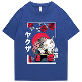 Japanese-themed Samurai Cat Rose Kanji Unisex Tee-Enchanted peach