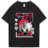 Japanese-themed Samurai Cat Rose Kanji Unisex Tee-Enchanted peach