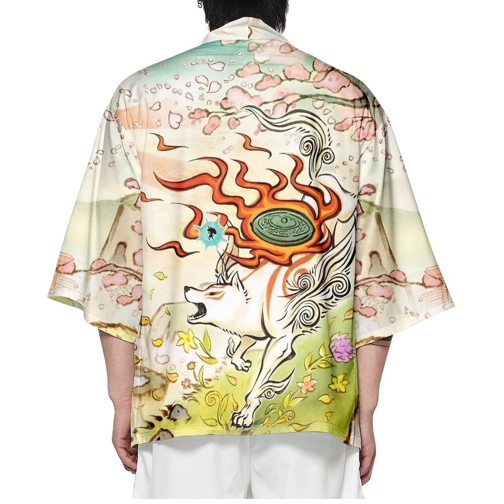 Japanese-themed Spirited Away White Wolf Unisex Kimono-Enchanted peach