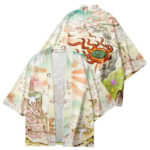 Japanese-themed Spirited Away White Wolf Unisex Kimono-Enchanted peach