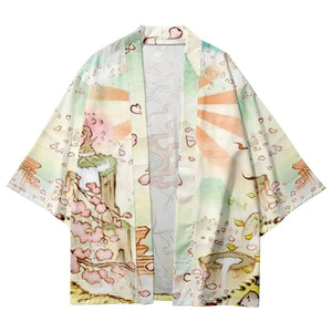 Japanese-themed Spirited Away White Wolf Unisex Kimono-Enchanted peach