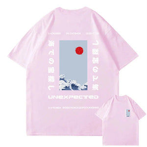 Japanese-themed Wave Red Sun Kanji Unisex Tee-Enchanted peach