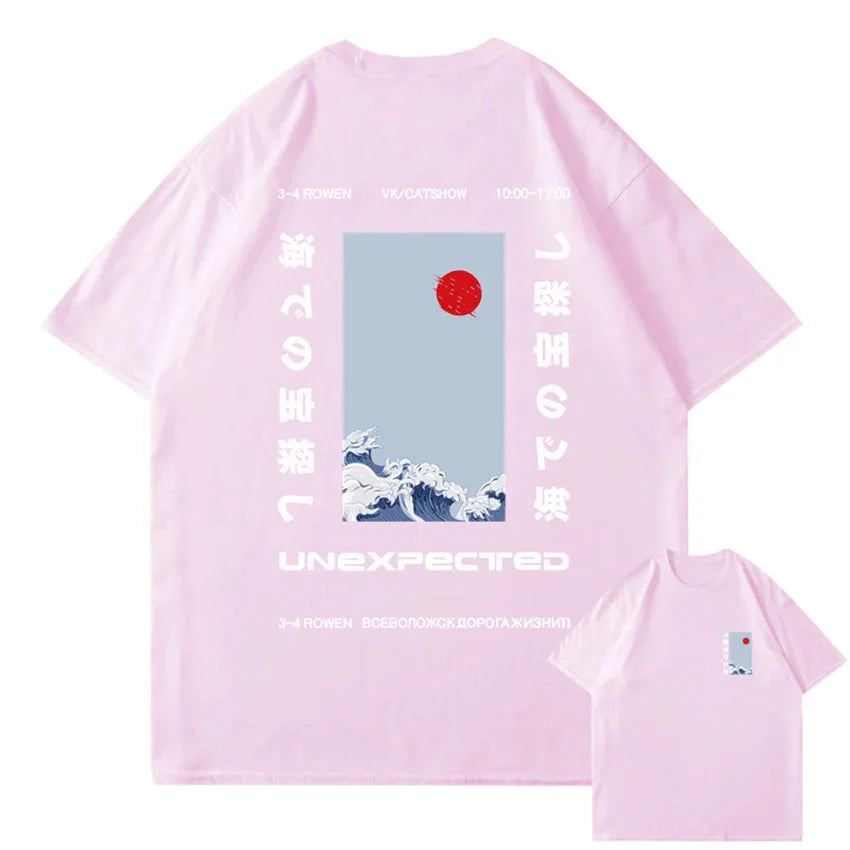 Japanese-themed Wave Red Sun Kanji Unisex Tee-Enchanted peach