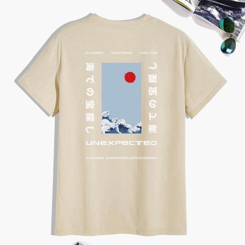 Japanese-themed Wave Red Sun Kanji Unisex Tee-Enchanted peach