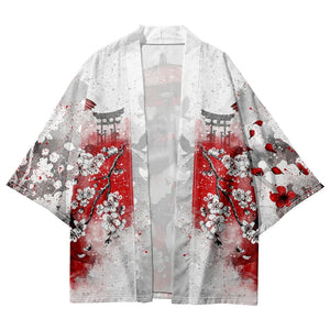 Japanese-themed White Kimono Lady Red Sakura Unisex Kimono-Enchanted peach