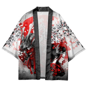 Japanese-themed White Kimono Lady Red Sakura Unisex Kimono-Enchanted peach