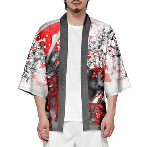 Japanese-themed White Kimono Lady Red Sakura Unisex Kimono-Enchanted peach