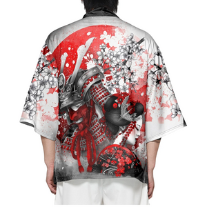 Japanese-themed White Kimono Lady Red Sakura Unisex Kimono-Enchanted peach