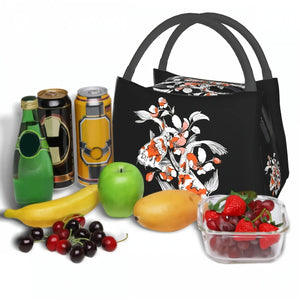 Japense-themed Koi And Sakura Black Lunch Bag-Enchanted peach