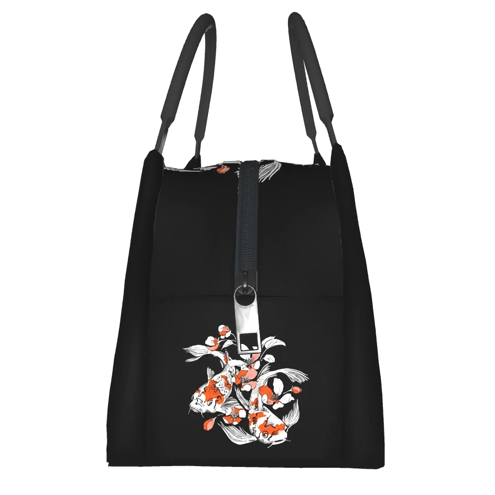 Japense-themed Koi And Sakura Black Lunch Bag-Enchanted peach