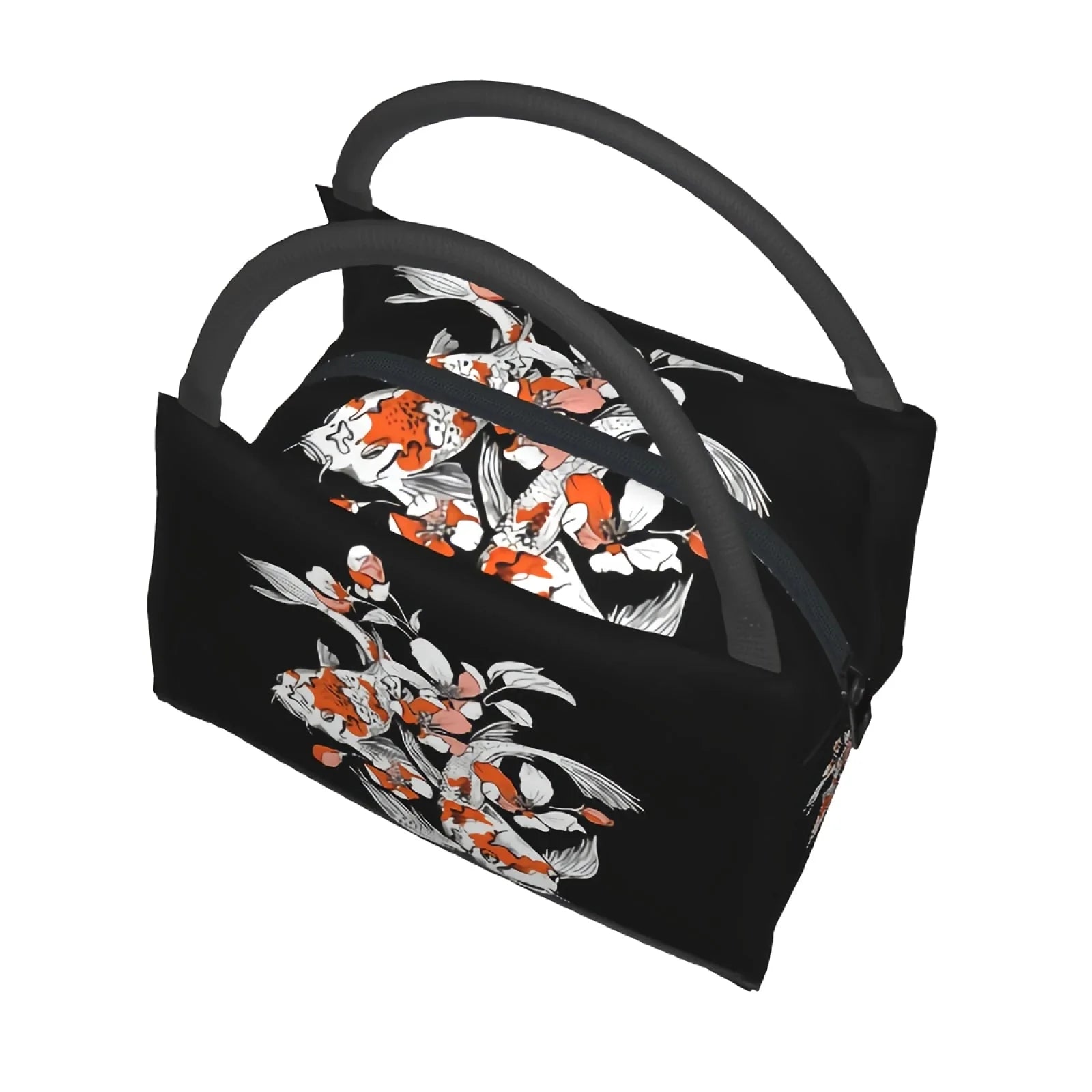 Japense-themed Koi And Sakura Black Lunch Bag-Enchanted peach