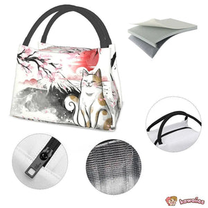 Japense-themed Sakura Mt Fuji Cat Lunch Bag-Enchanted peach