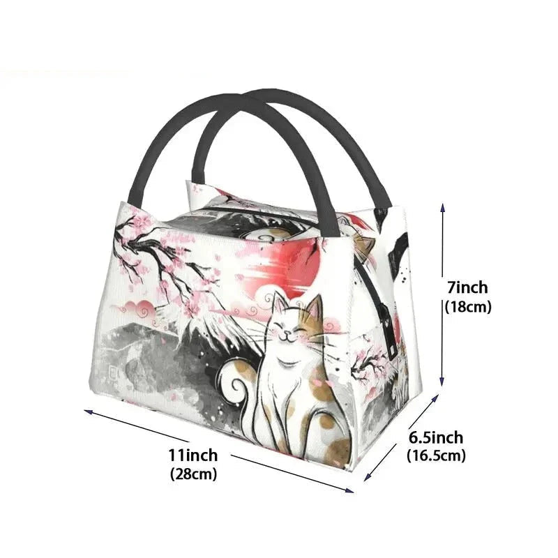 Japense-themed Sakura Mt Fuji Cat Lunch Bag-Enchanted peach